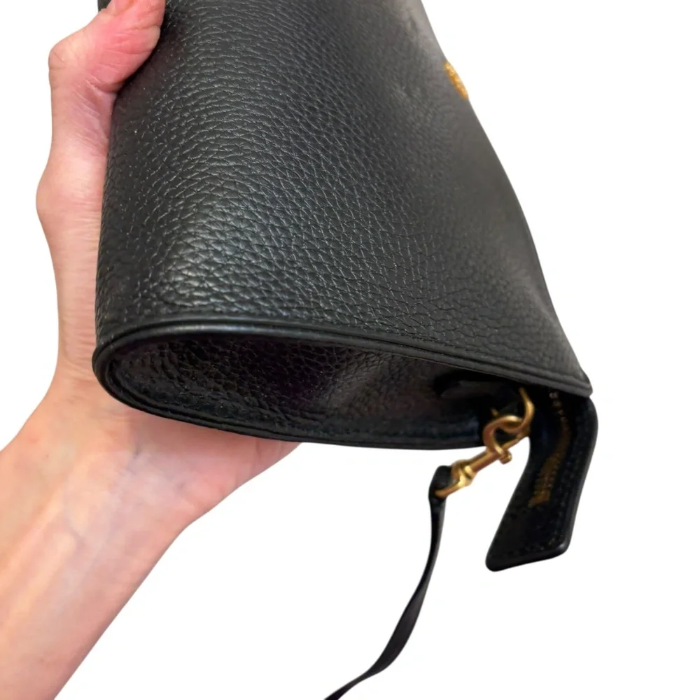 Tory Burch black leather small zip top bag